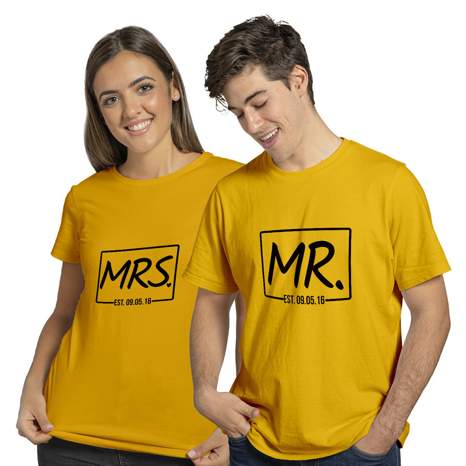 Mrs and Mr | Couples and Family | Round Neck Half Sleeve | Set of Two Pcs | Regular Fit